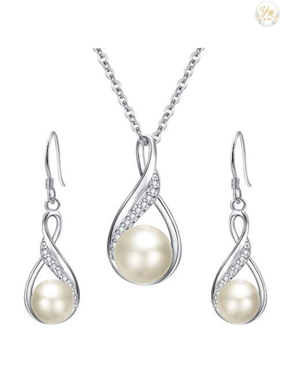 Sterling Silver Freshwater Pearl CZ Bridal Jewelry Set